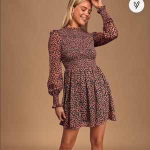 Floral Forever Green and Pink Floral Print Smocked Skater Dress